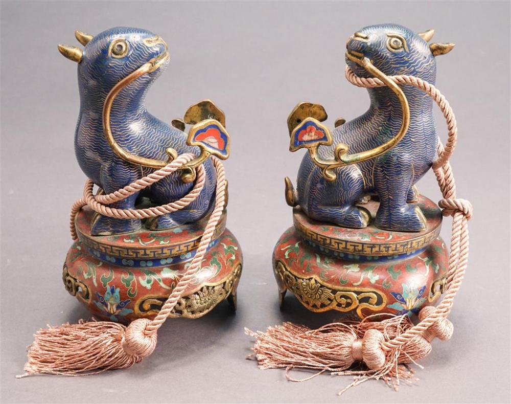 PAIR CHINESE CLOISONNE ENAMEL DEER-FORM