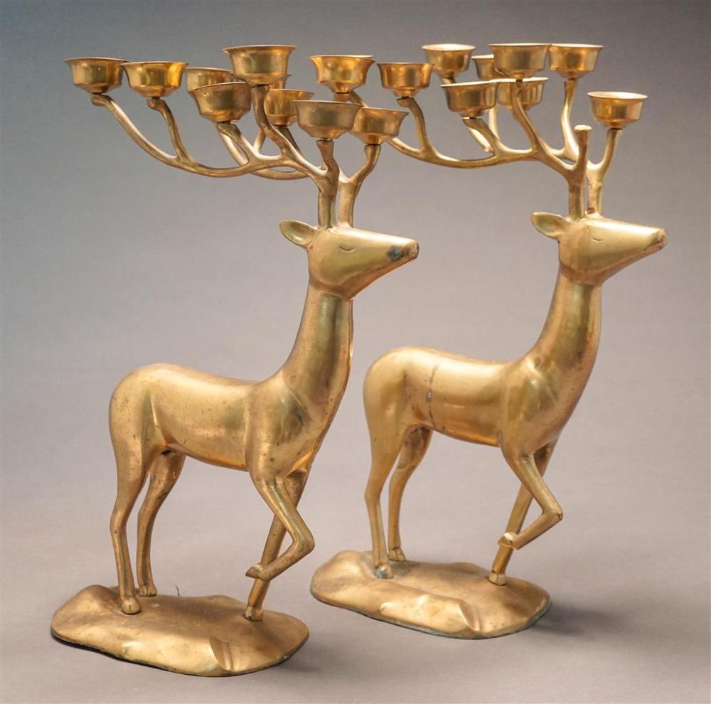 PAIR OF BRASS STAG FORM TEN LIGHT 329064