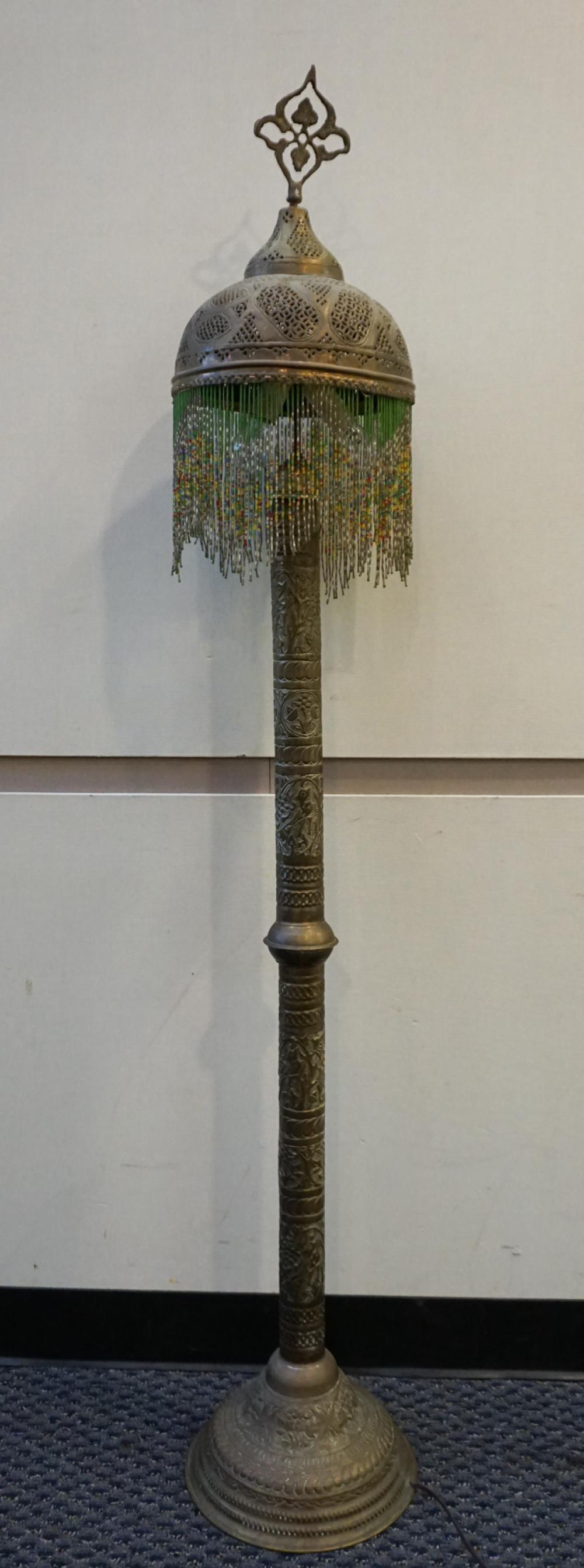 INDIAN CHASED BRASS FLOOR LAMP,