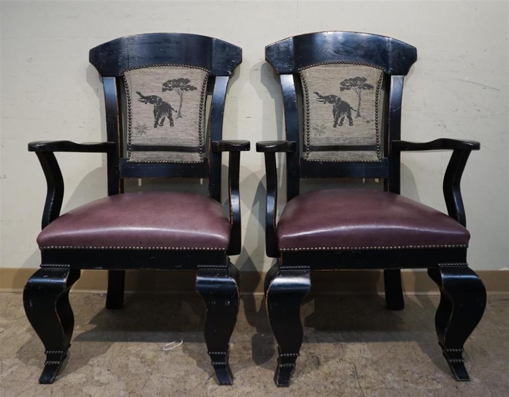 PAIR BLACK PAINTED FRUITWOOD ELEPHANT  3290a4