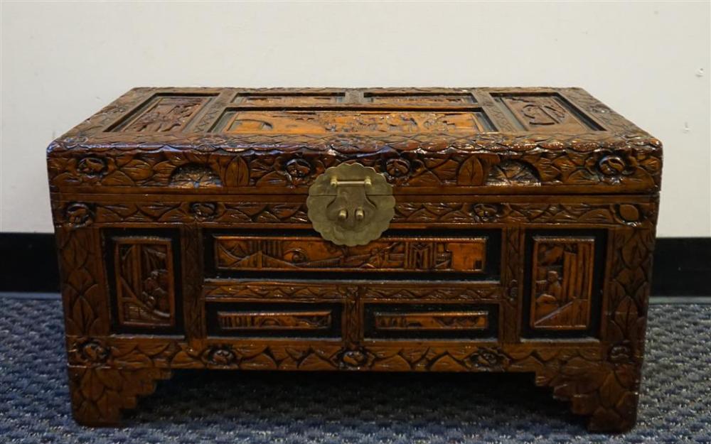 CHINESE CARVED WOOD BLANKET CHEST,