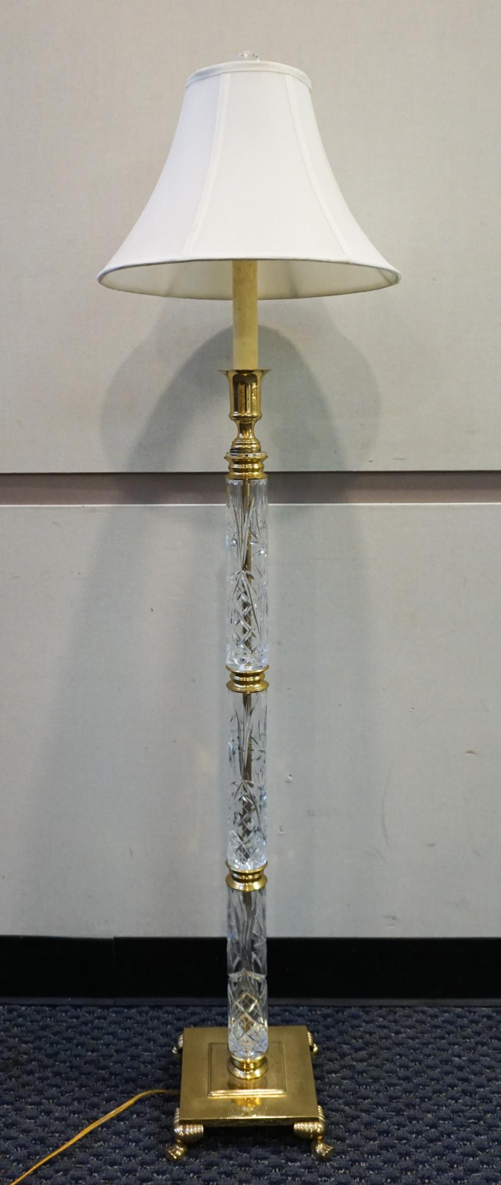 BRASS AND CUT CRYSTAL FLOOR LAMP,