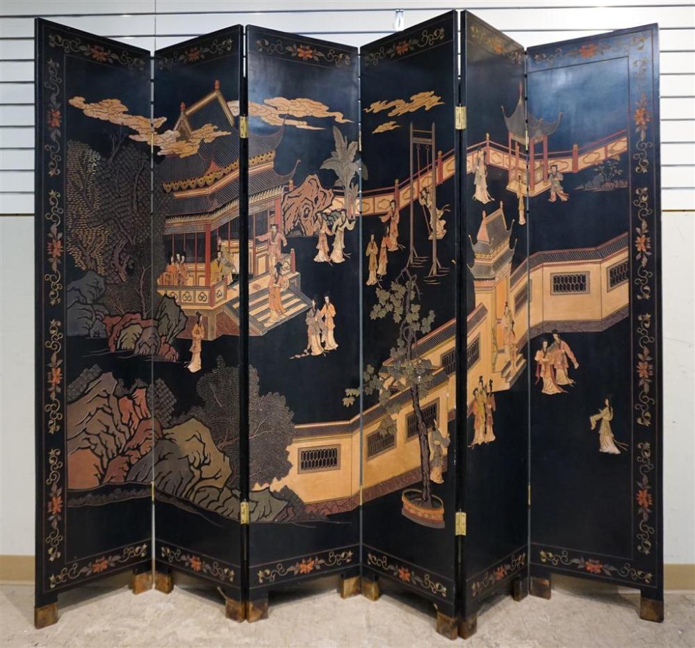 CHINESE POLYCHROME COROMANDEL SIX PANEL