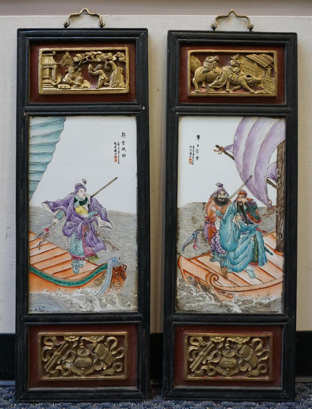 PAIR CHINESE CARVED WOOD PANELS 329118