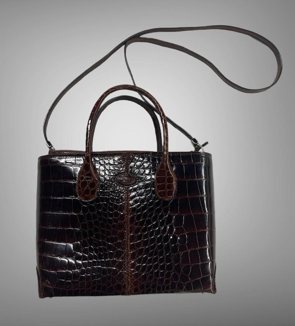 TOD'S BROWN ALLIGATOR CLASSIC MINI