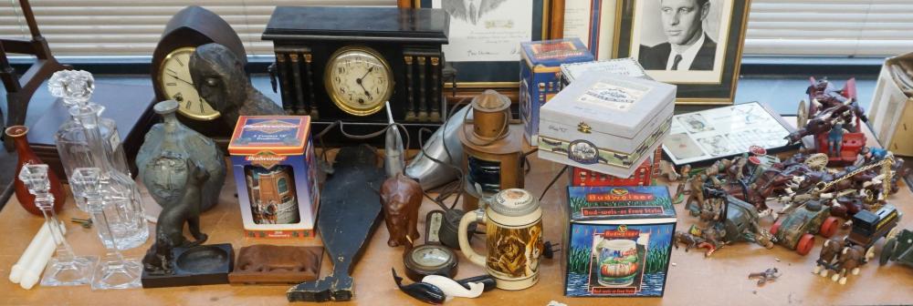 COLLECTION WITH CLOCKS, MUGS, GLASSWARE