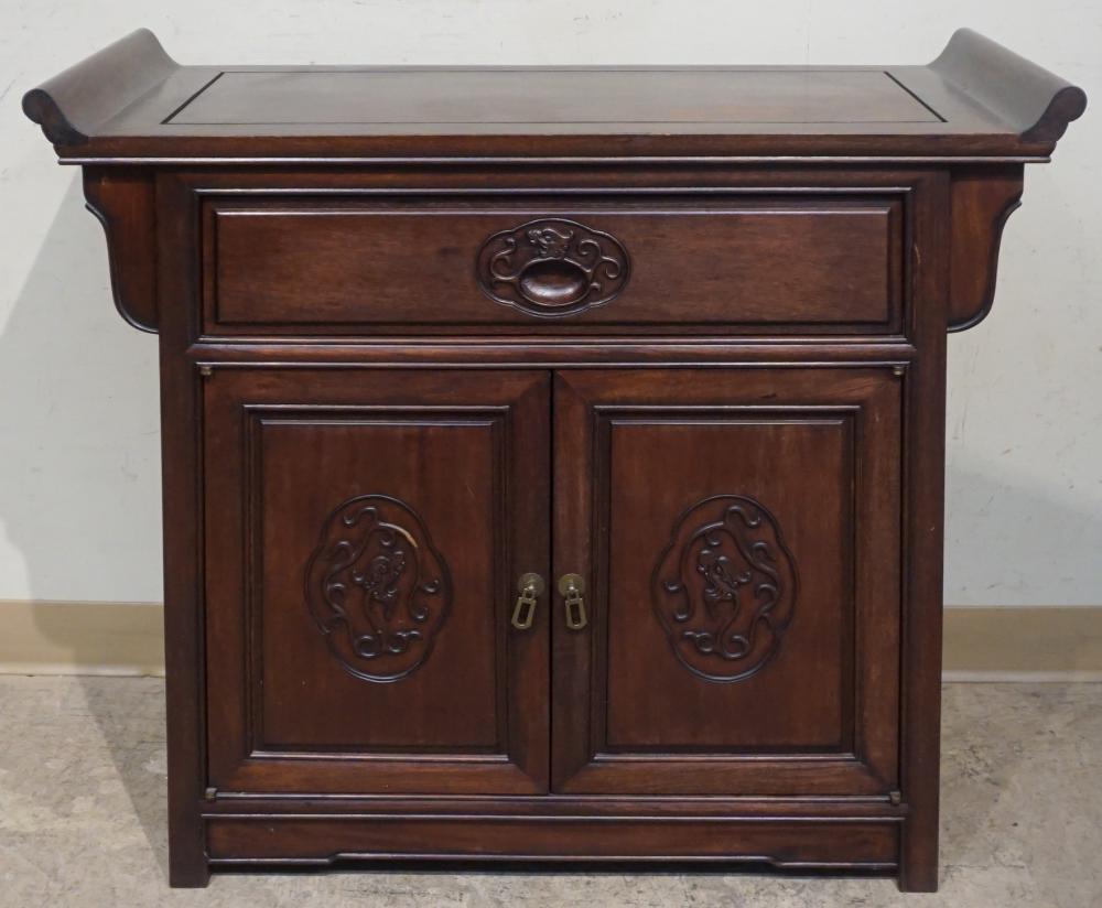 CHINESE TEAK DOUBLE DOOR SIDE CABINET,