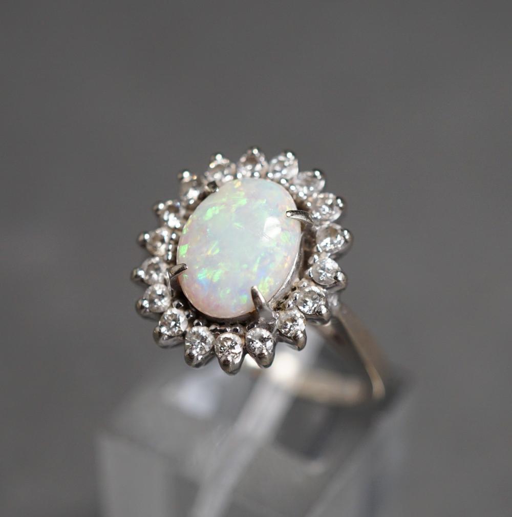 14 KARAT WHITE GOLD OPAL AND DIAMOND 32ba77