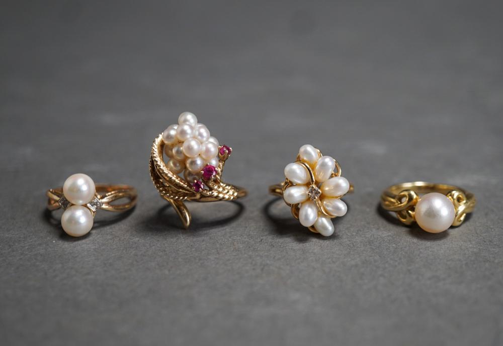 FOUR 14-KARAT YELLOW-GOLD AND PEARL