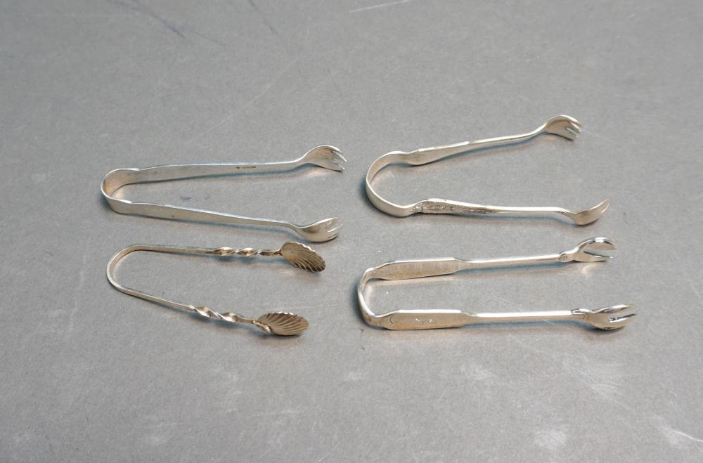 FOUR STERLING SILVER SUGAR TONGS, 2.6