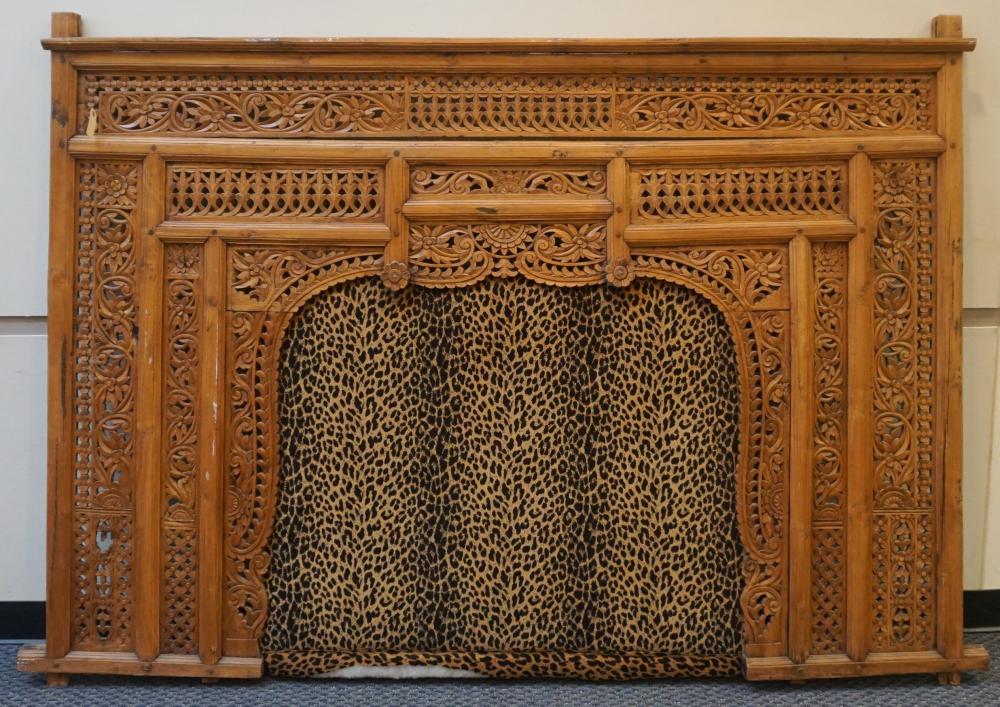 INDIAN CARVED PIERCED PINE VALANCE,