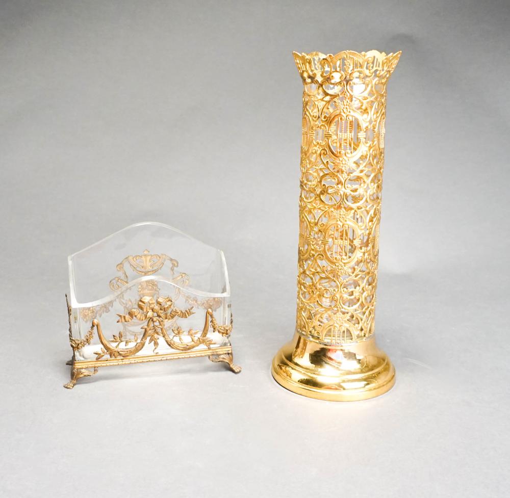 FRENCH STYLE BRASS AND GLASS VASE