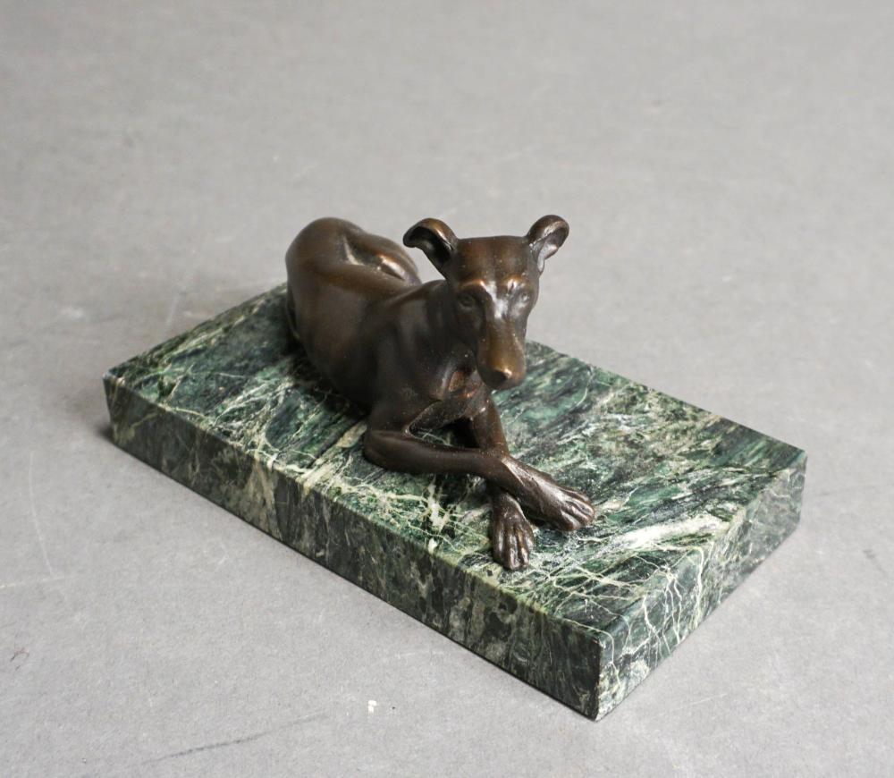 BRONZE FIGURE OF A DOG ON MARBLE