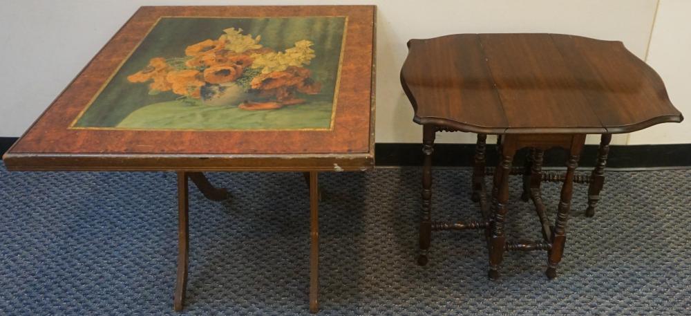 MAHOGANY GATE-LEG TABLE AND FLORAL DECORATED