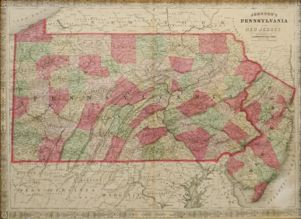 1864 MAP OF PENNSYLVANIA AND NEW 32bd2b