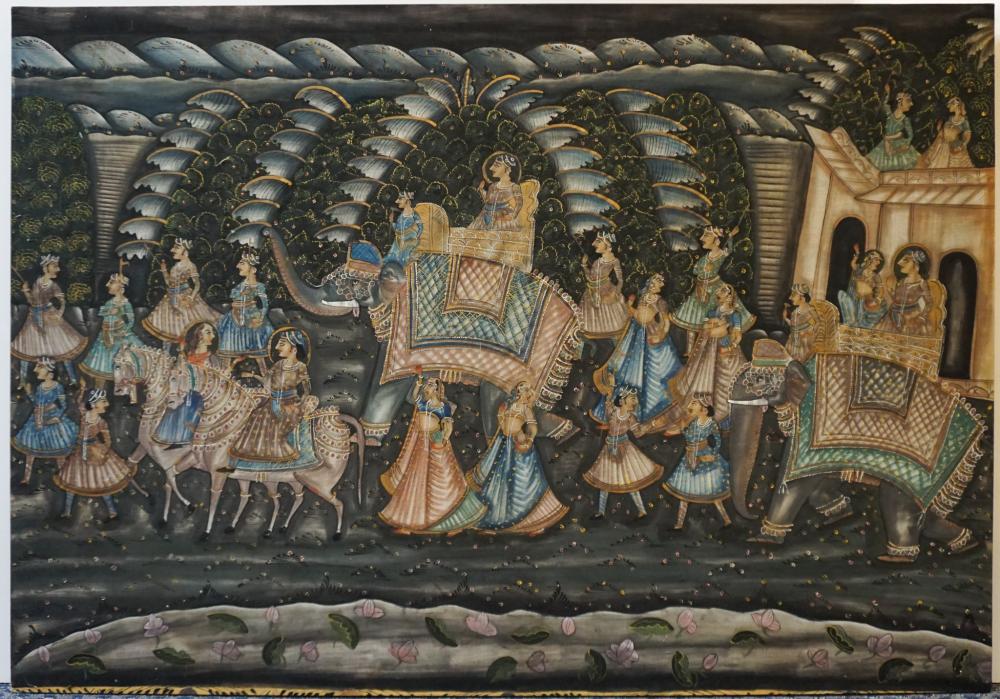 INDIAN MEWAR PAINTING OF PROCESSION,