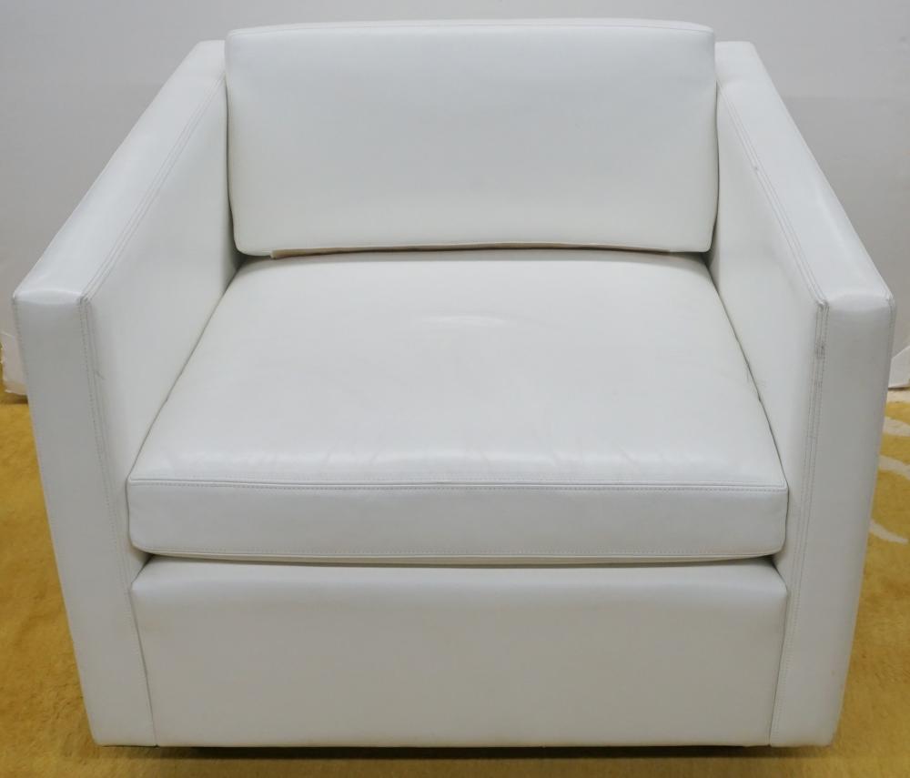 PAIR MODERNIST WHITE LEATHER CLUB CHAIRSPair