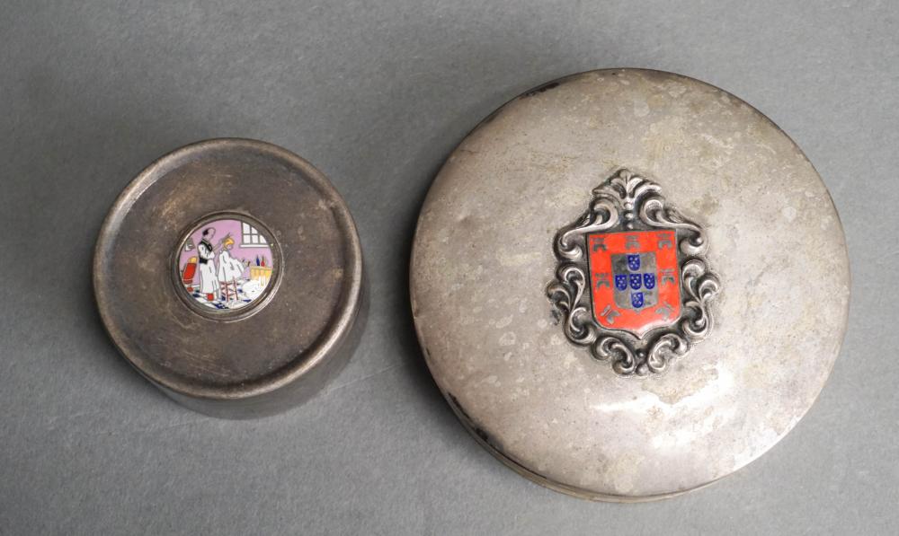 TWO CONTINENTAL SILVER ROUND BOXES,