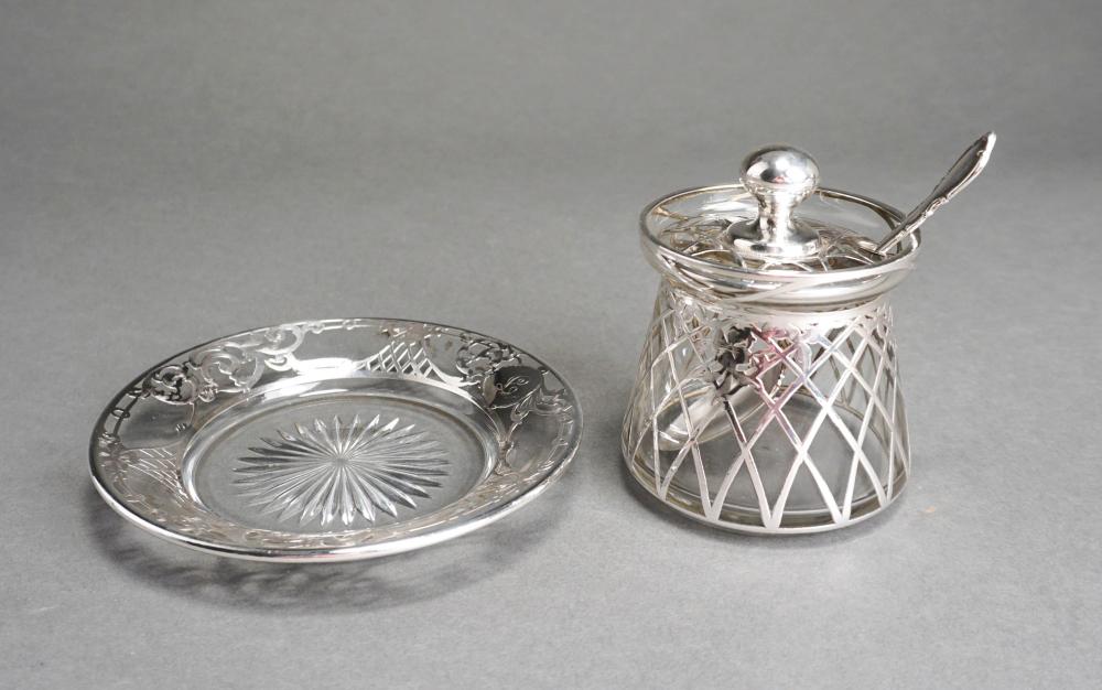 STERLING SILVER AND GLASS JAM JAR