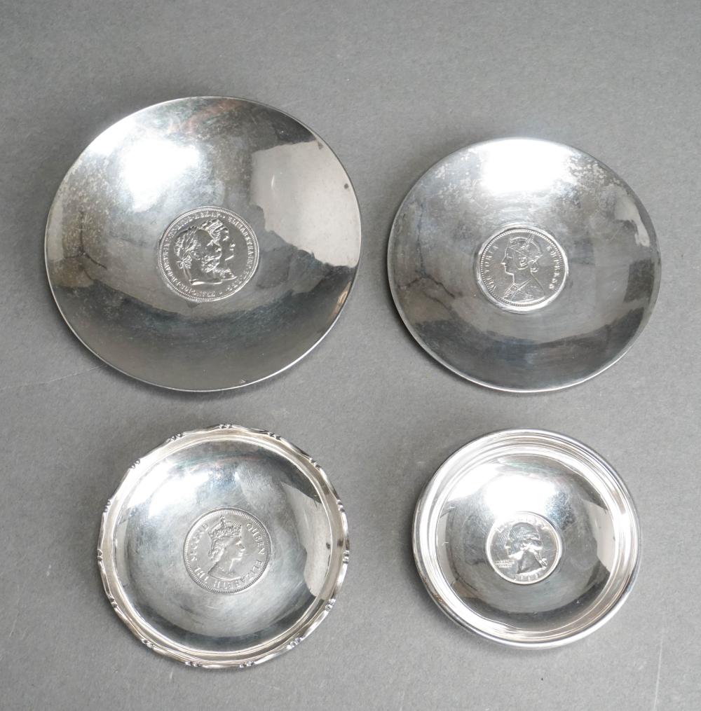 FOUR SILVER COIN MOUNTED STERLING