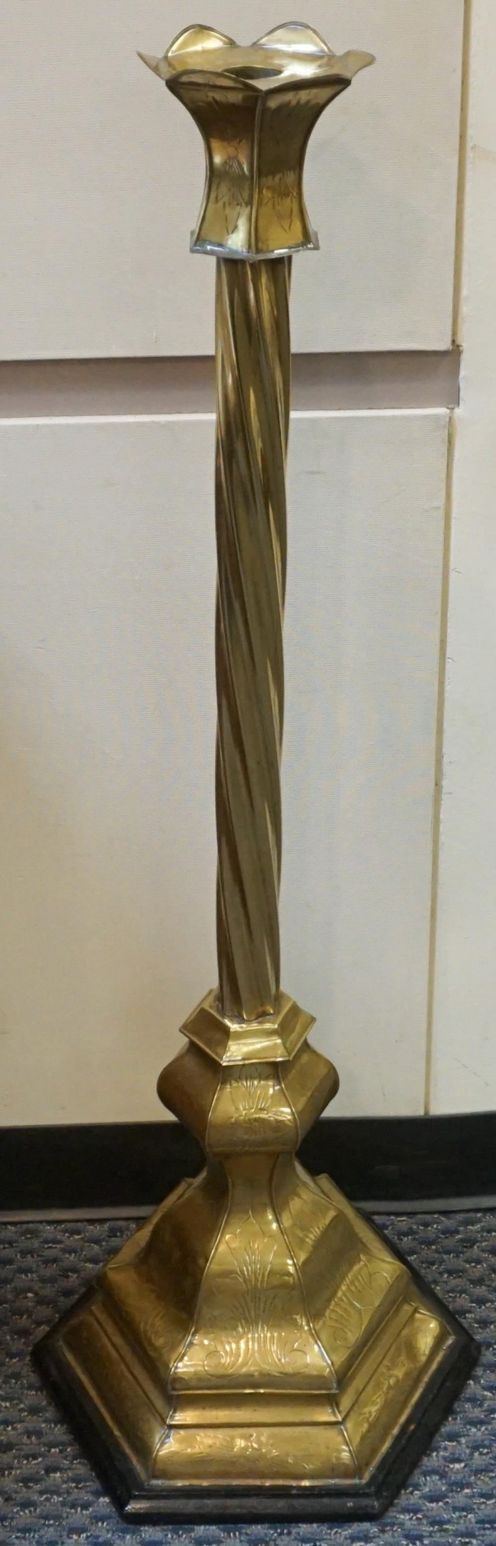 DECORATED BRASS TALL PRICKET CANDLESTICK  32bf14