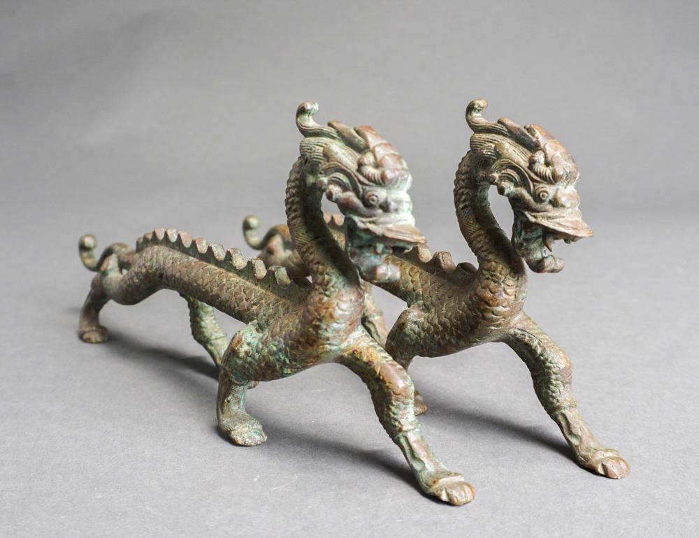 PAIR OF CHINESE PATINATED BRONZE