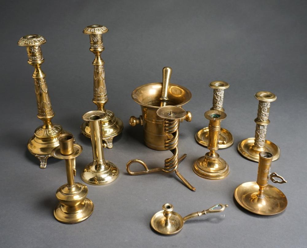 COLLECTION OF BRASS CANDLEHOLDERS