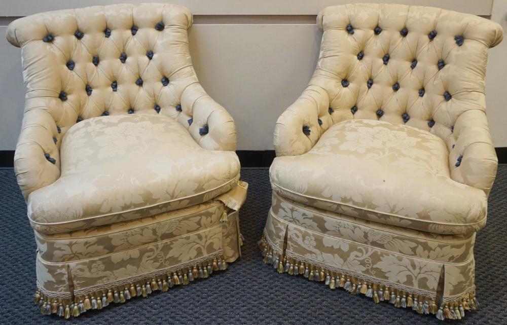 PAIR HICKORY CHAIR CO TUFTED UPHOLSTERED 32bf2d