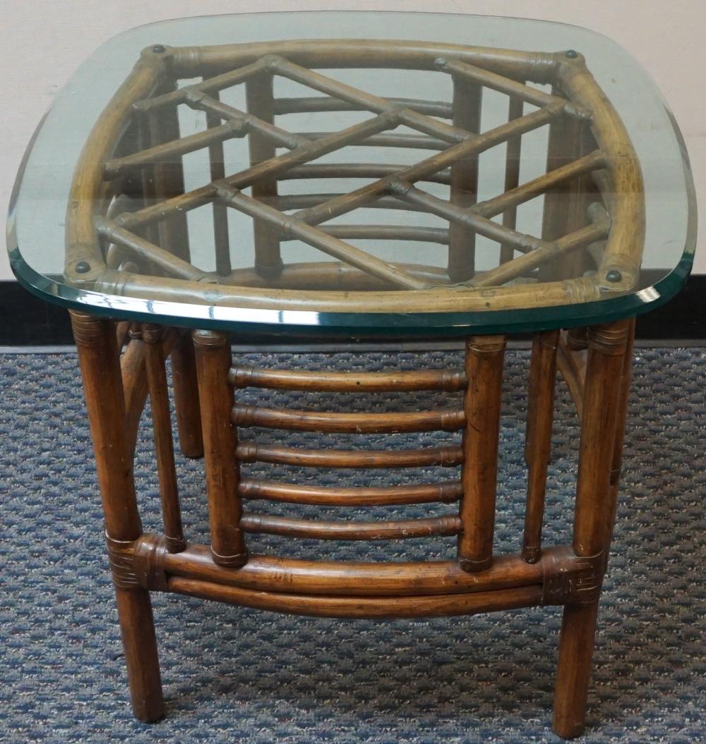 CHINESE RATTAN GLASS TOP SIDE TABLE  32bf42