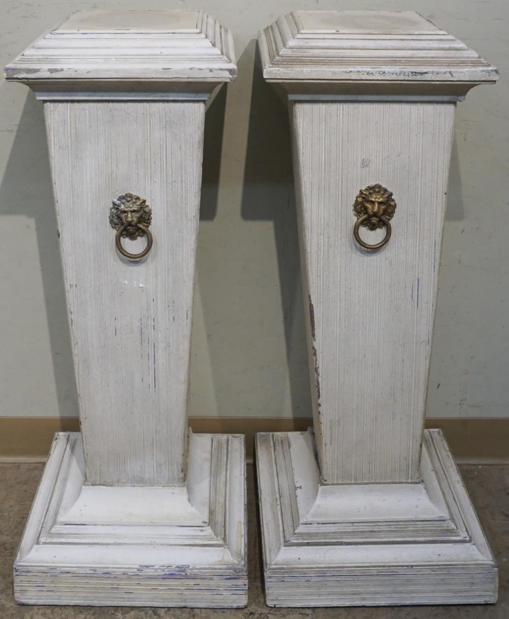 PAIR PAINTED WOOD DECORATIVE PEDESTALS 32bf8a