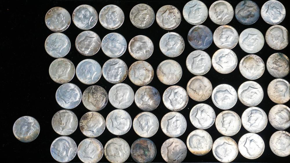 COLLECTION OF 55 SILVER CLAD KENNEDY
