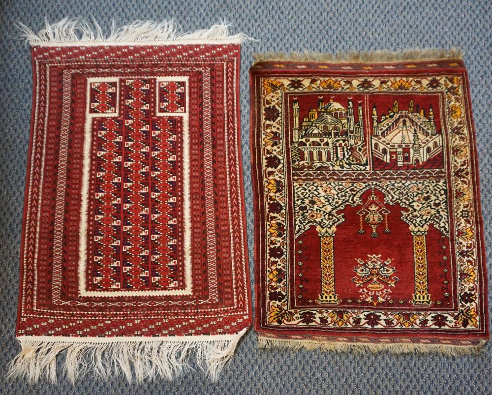 TWO TURKOMAN PRAYER RUGS, LARGER: