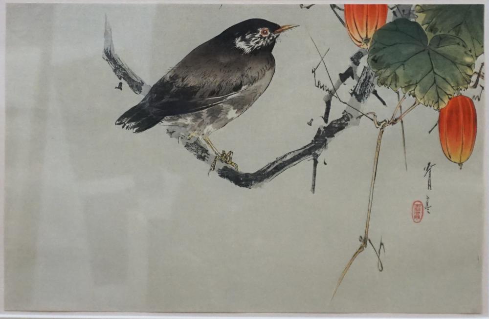 BIRD ON BRANCH, JAPANESE WOODBLOCK