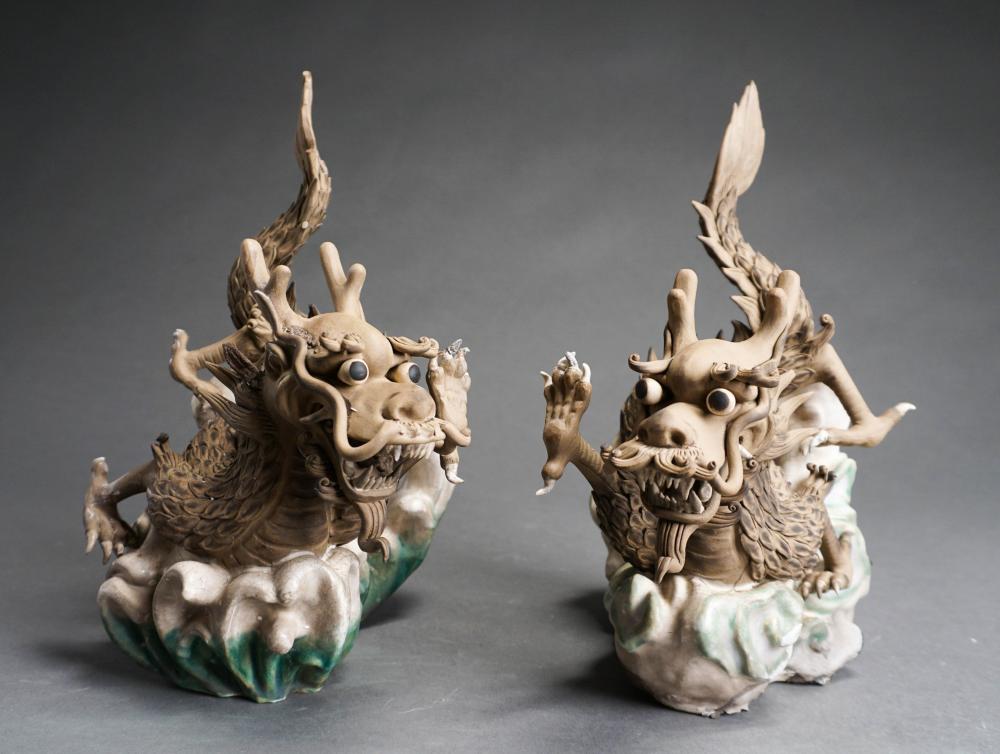 PAIR OF CHINESE GLAZED MUD FIGURES