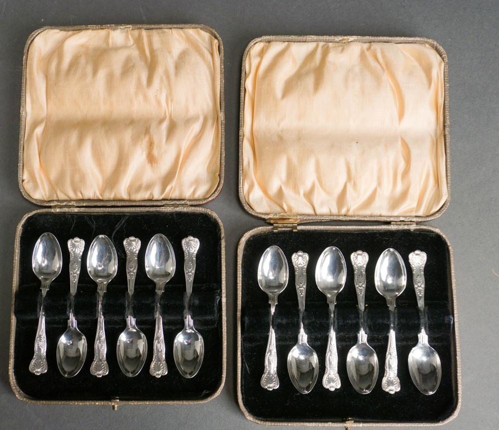 TWO SETS OF SIX ENGLISH SILVER