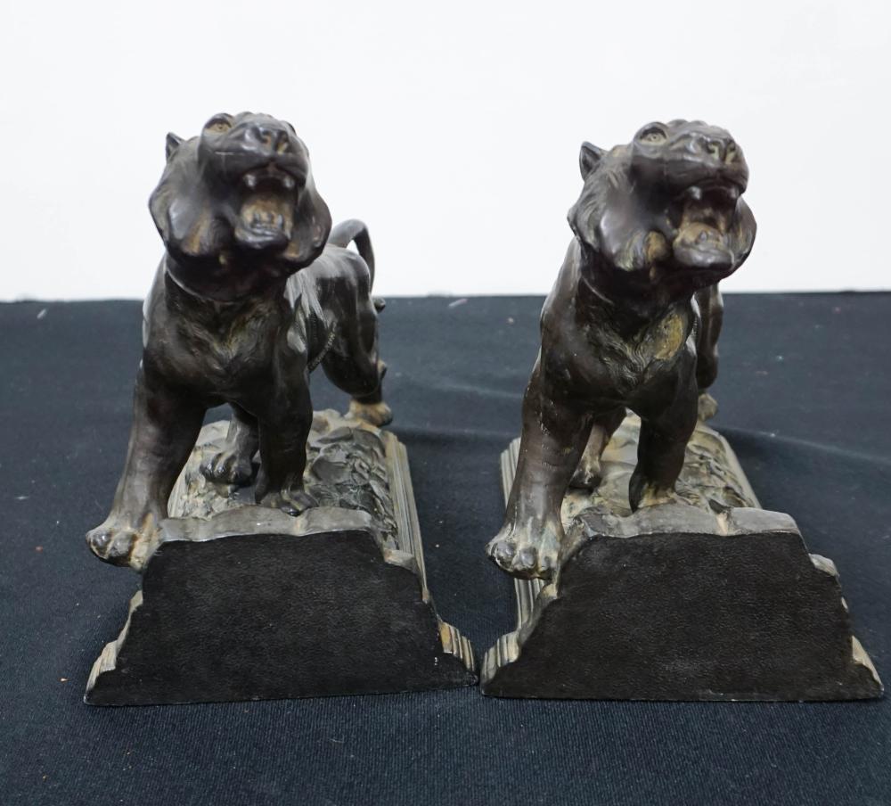 PAIR PATINATED METAL TIGER FORM 32c2a4