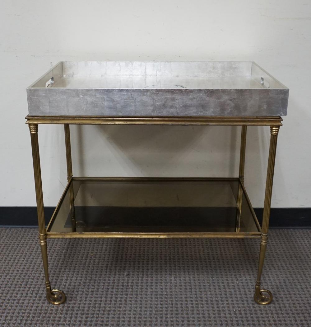 BRASS AND GLASS ROLLING TEA CART