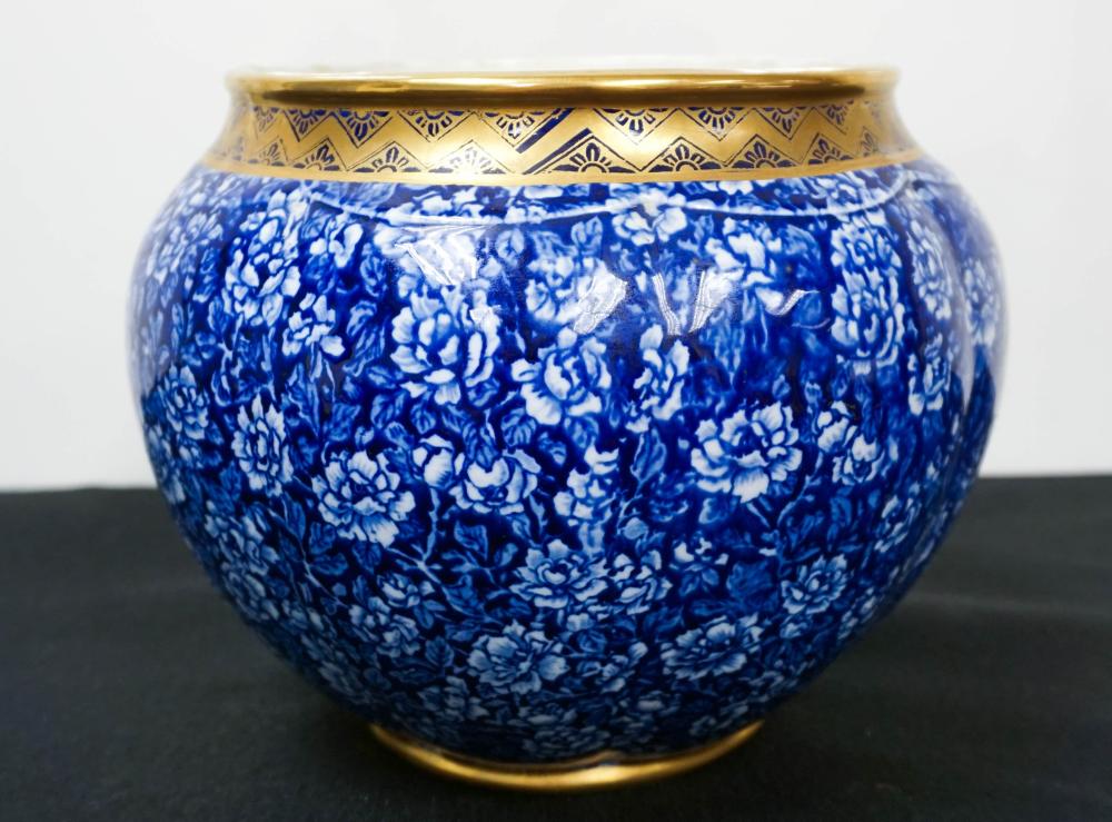 ENGLISH GILT AND BLUE FLORAL DECORATED