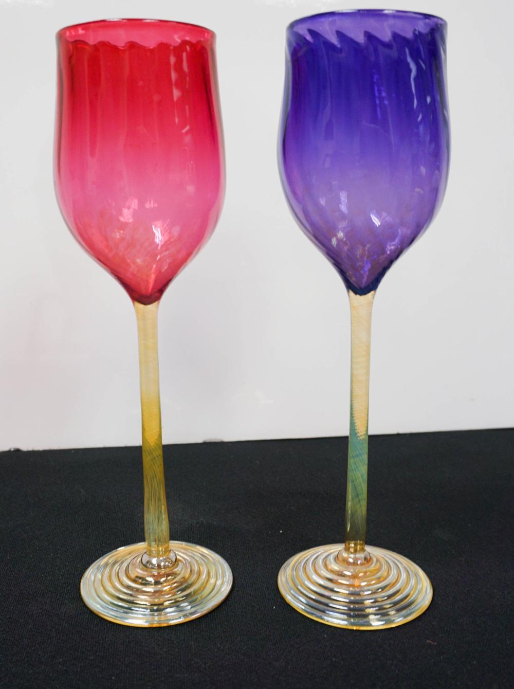 PAIR MODERN HAND-BLOWN ART GLASS