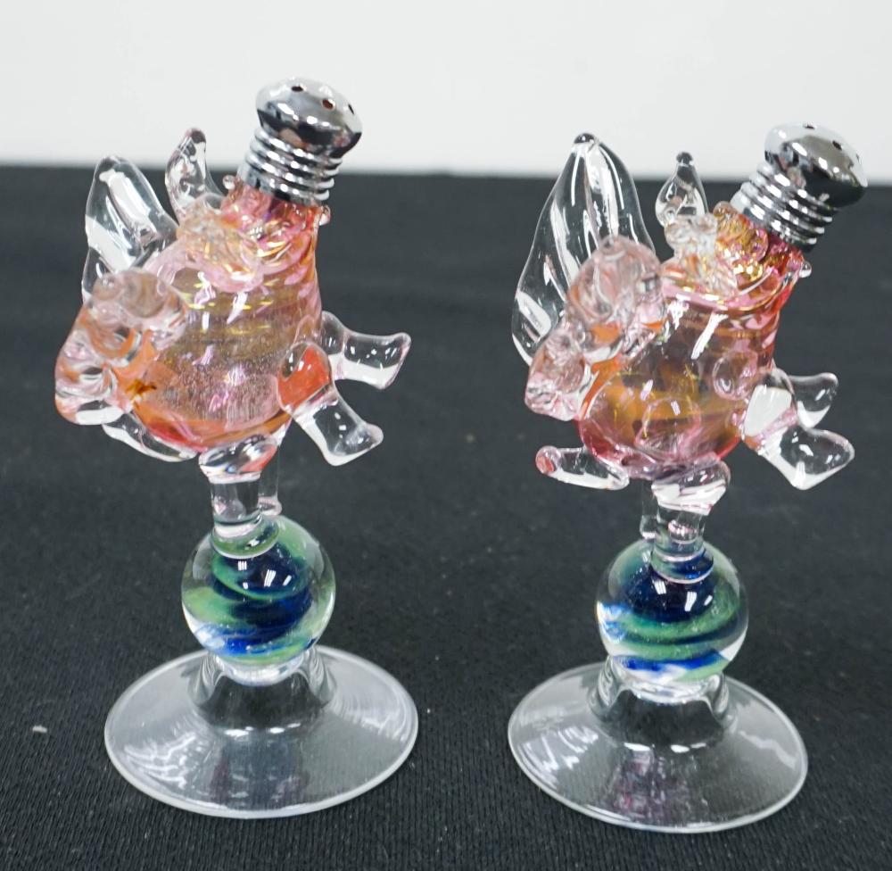 PAIR MODERN COLORED GLASS 'FLYING