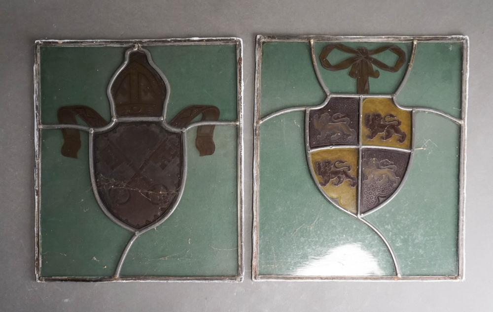 PAIR OF LEADED GLASS ARMORIAL PANELS,