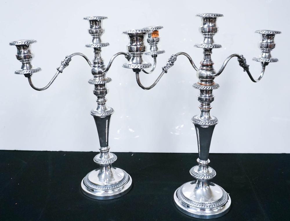 PAIR OF ENGLISH SILVER PLATE CANDELABRA