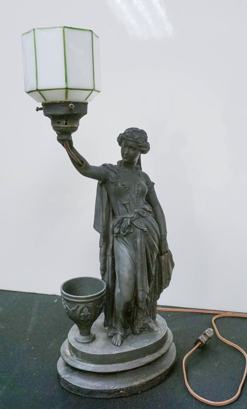 PATINATED METAL FIGURAL LAMP OF