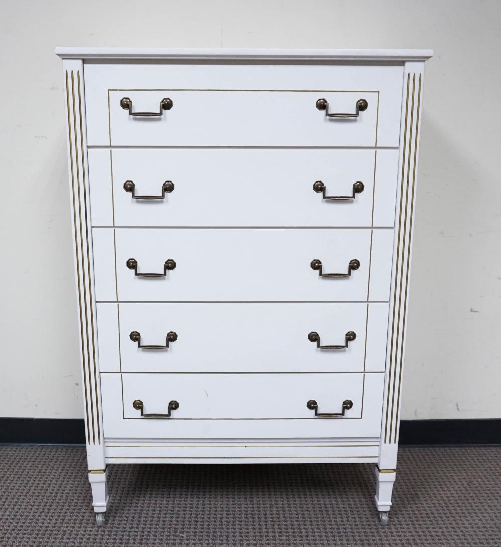 WHITE ENAMEL FINISH CHEST OF DRAWERS