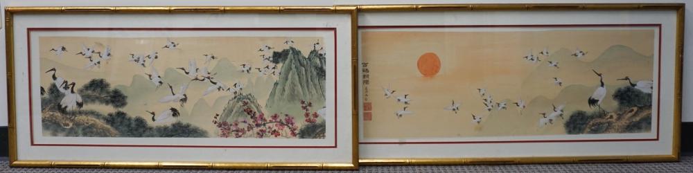 JAPANESE DIPTYCH OF CRANES IN MOUNTAIN 32c39f