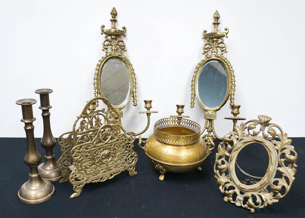 COLLECTION WITH BRASS CANDLESTICKS,