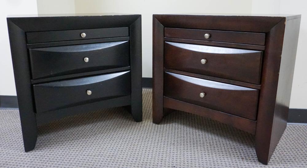 TWO STAINED FRUITWOOD BEDSIDE STANDS,