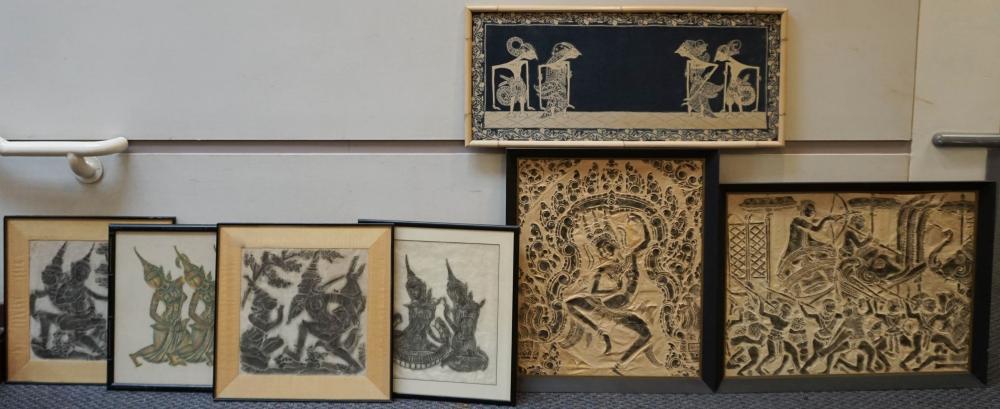 SEVEN SIAMESE RUBBINGS, FRAMED: VARIOUS