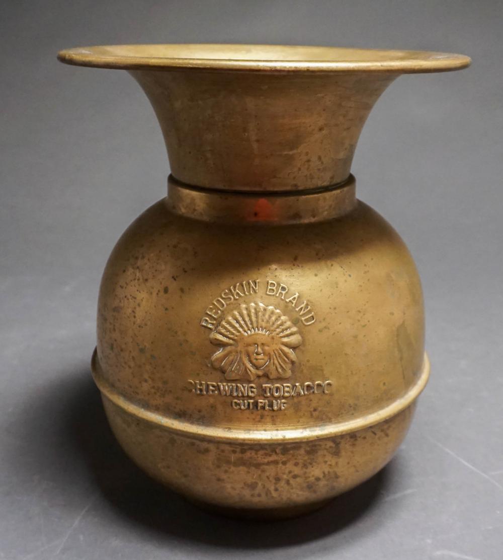 AMERICAN REDSKIN BRAND BRASS SPITTOON,