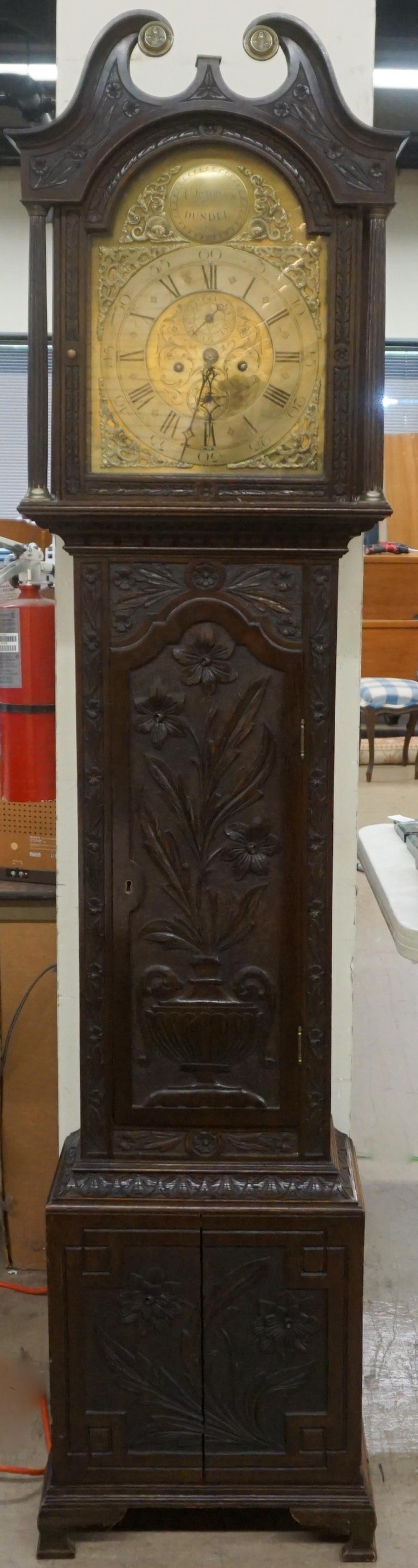 GEORGE III CARVED OAK TALL CASE 32c4fb